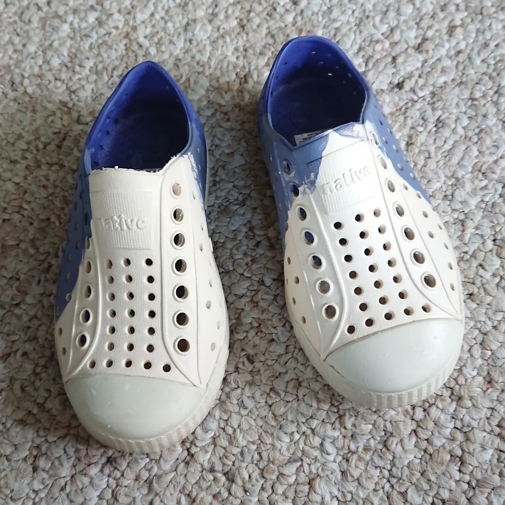 Native Kids Shoes Jefferson Bloom Marbled Child Cream and Blue size 8